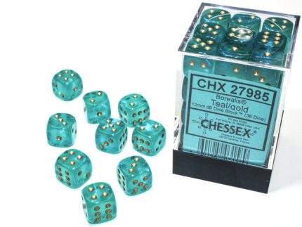 CHX 27985 Borealis Teal/gold Luminary (12mm D6 36-Dice Set)